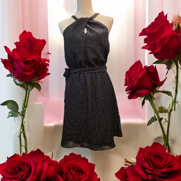 Express Black Mini Dress with Subtle Pattern - Picture 1 of 7